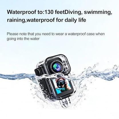 Mini Action Camera with Dual Screen | 4K Sports Camera, Magnetic Mount, 130° Wide Angle, Waterproof Case, Dual Touchscreen, Pre-Record, 64GB Memory Card Travel, Skiing, Outdoor Adventures