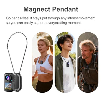 Mini Action Camera with Dual Screen | 4K Sports Camera, Magnetic Mount, 130° Wide Angle, Waterproof Case, Dual Touchscreen, Pre-Record, 64GB Memory Card Travel, Skiing, Outdoor Adventures