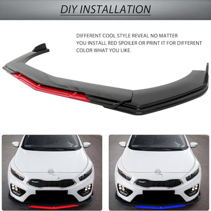 DREAMIZER Universal Front Lip for Car,Adjustable Front Bumper Lip Chin Spoiler Splitter Diffuser Protector Body Kit Compatible with Honda Nissan Toyota Mazda, Black w/Red - color: Glossy Black with Red