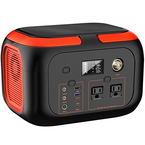 SinKeu Portable Power Station 600W, 296Wh/80000mAh Backup Lithium Battery Pack Bank, 110V Pure Sine Wave AC Outlet Solar Generator for Camping Emergency RV Outdoor Hurricane Supplies - color: Red Black