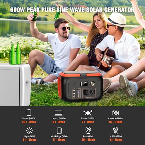 SinKeu Portable Power Station 600W, 296Wh/80000mAh Backup Lithium Battery Pack Bank, 110V Pure Sine Wave AC Outlet Solar Generator for Camping Emergency RV Outdoor Hurricane Supplies - color: Red Black