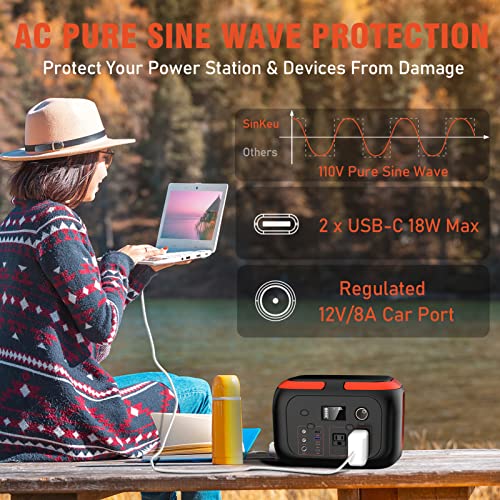 SinKeu Portable Power Station 600W, 296Wh/80000mAh Backup Lithium Battery Pack Bank, 110V Pure Sine Wave AC Outlet Solar Generator for Camping Emergency RV Outdoor Hurricane Supplies - color: Red Black