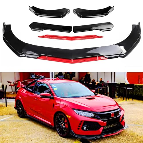 DREAMIZER Universal Front Lip for Car,Adjustable Front Bumper Lip Chin Spoiler Splitter Diffuser Protector Body Kit Compatible with Honda Nissan Toyota Mazda, Black w/Red - color: Glossy Black with Red