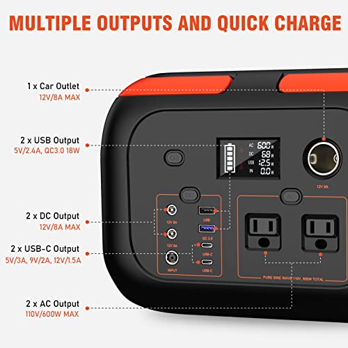 SinKeu Portable Power Station 600W, 296Wh/80000mAh Backup Lithium Battery Pack Bank, 110V Pure Sine Wave AC Outlet Solar Generator for Camping Emergency RV Outdoor Hurricane Supplies - color: Red Black