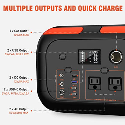 SinKeu Portable Power Station 600W, 296Wh/80000mAh Backup Lithium Battery Pack Bank, 110V Pure Sine Wave AC Outlet Solar Generator for Camping Emergency RV Outdoor Hurricane Supplies - color: Red Black