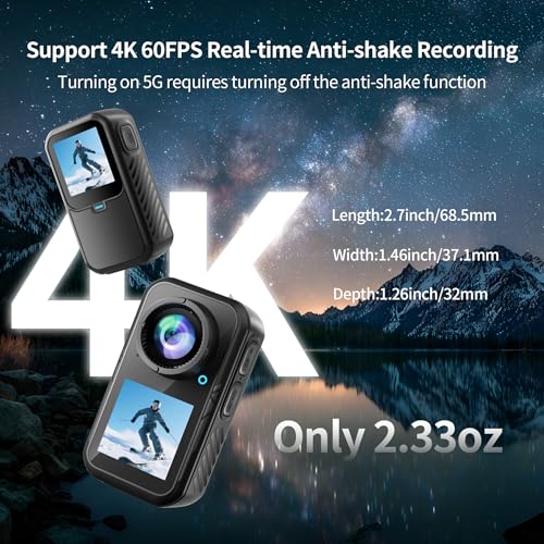Mini Action Camera with Dual Screen | 4K Sports Camera, Magnetic Mount, 130° Wide Angle, Waterproof Case, Dual Touchscreen, Pre-Record, 64GB Memory Card Travel, Skiing, Outdoor Adventures